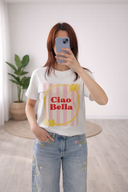 T-Shirt Maniche Corte Ciao Bella con Limone e Righe Rosa