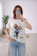 T-Shirt Maniche Corte Ragazza Anime con Cappello di Paglia