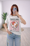 T-Shirt Maniche Corte Croissant con Righe Rosa