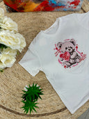 T-Shirt Maniche Corte Orsetto Rosa con Cuore in Mano