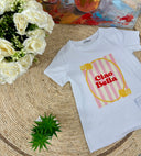 T-Shirt Maniche Corte Ciao Bella con Limone e Righe Rosa