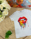 T-Shirt Maniche Corte Labbra Multicolore