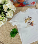 T-Shirt Maniche Corte Donna Bendata con Oro e Fiori